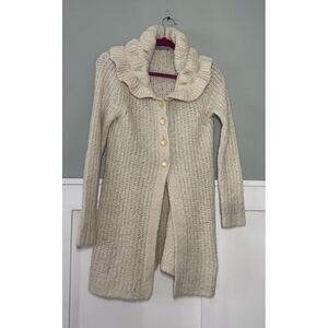 Jana Wool Blend Ivory Cream Duster‎ Cardigan Size Small Ruffle